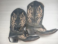 Vintage Justin Women  s Cowboy Boots 5.5 B Black Leather Cross  Flame Embroidery