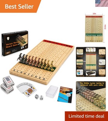 Ultimate Indoor Horse Racing Party Game - Large Wooden Board, 11 Horses Included