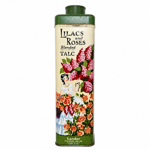 Vintage Lander Lilacs & Roses Talc Tin 1940s Litho Flower Display Fifth Ave NY