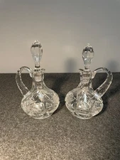 Vintage Crystal Oil and Vinegar Set with Stoppers, 6”