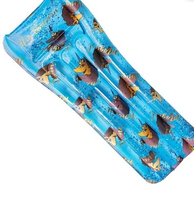 Afro Unicorn 68  Glitter Mat Pool Float Girls Teal Blue With 2 Repair Patches
