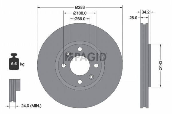 2X Pagid Bremsscheibe 50365NC FüR Opel Crossland P17 P2QO Corsa P2JO Mokka Van 1-image