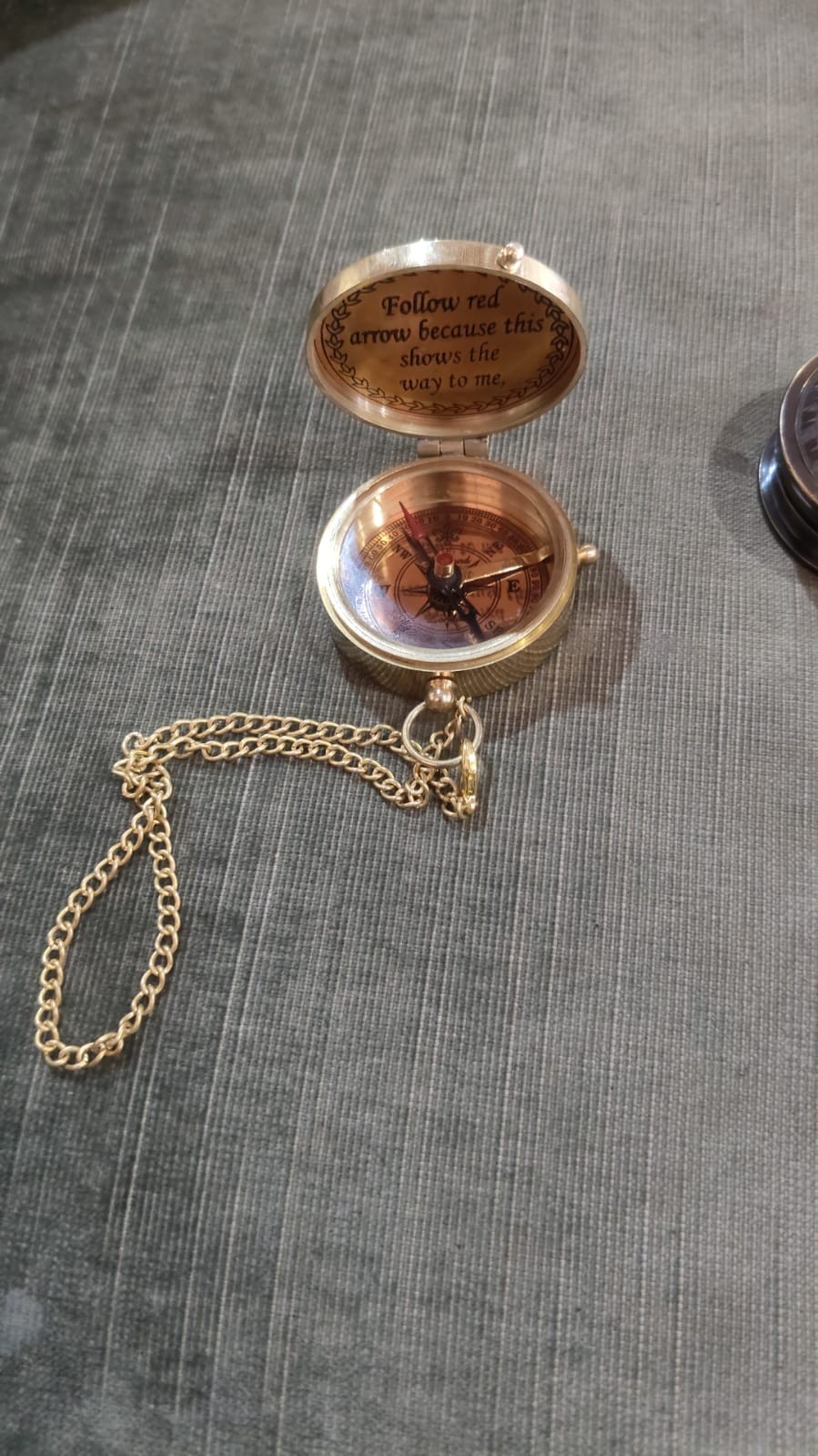 Vintage Brass Pocket Compass with Hinged Lid & Chain - Pre-Owned Collectible
