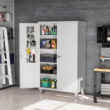 Heavy-Duty Rolling Cabinet with Built-in Pegboards, Locking System for Garage