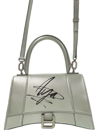 Balenciaga Hourglass Small Handbag 593546 Leather Silver / Black Women's #TB748