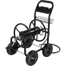 4Wheel Garden Hose Reel Cart with Storage Basket for Portable Residential Use Id