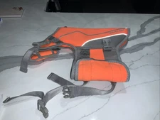 Slightly Used Vivaglory Neoprene Dog Life Jacket with Handle - Orange & Gray