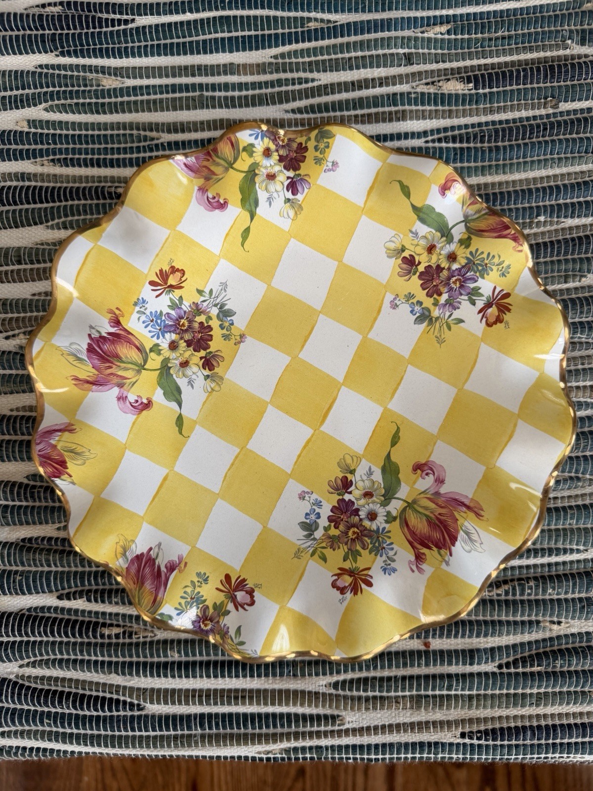 Mackenzie Childs Dandelion Honeymoon Ceramic Ruffled Fluted 9” Dessert Luncheon