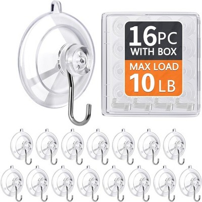 Medium Suction Cup Hooks 16 Pack Clear No Trace Reusable Removable Stainless