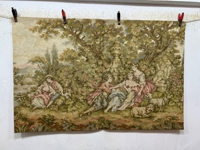 Vintage Beautiful France Aubusson Style Pictorial Figurative Tapestry 68x105 Cm