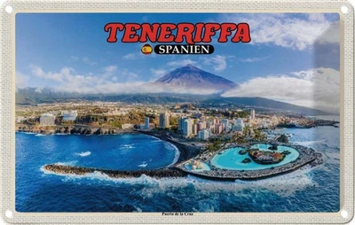 VIANMO Blechschild 20x30 cm Teneriffa Spanien Reisen Urlaub Puerto de la Cruz Berg Bild