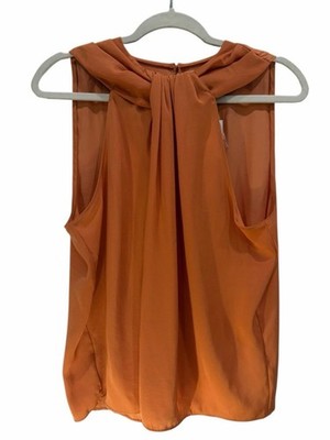 Melloday Twisted Neck Sleeveless Blouse Burnt Orange size large