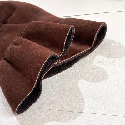 Rare MIU MIU Archive Shearling Mouton Jacket Ruffle Trim Brown