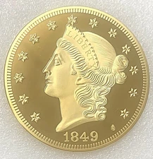 1849 Twenty Dollar 24Kt Gold Plate. Coin Copy in Capsule