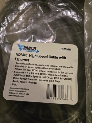 Vanco  HDMI High Speed Cable w/Ethernet 6FT