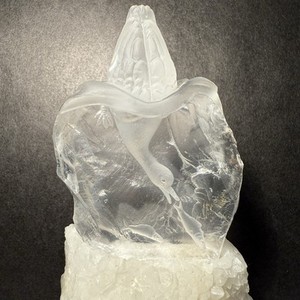 Carved diving Duck/Loon Bird Chasing Fish on quartz Crystal Cluster Base -Rare