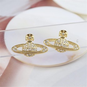 Saturn Planet Stud Earrings for Women Aesthetic Cubic Zircon Rhinestone Planet E