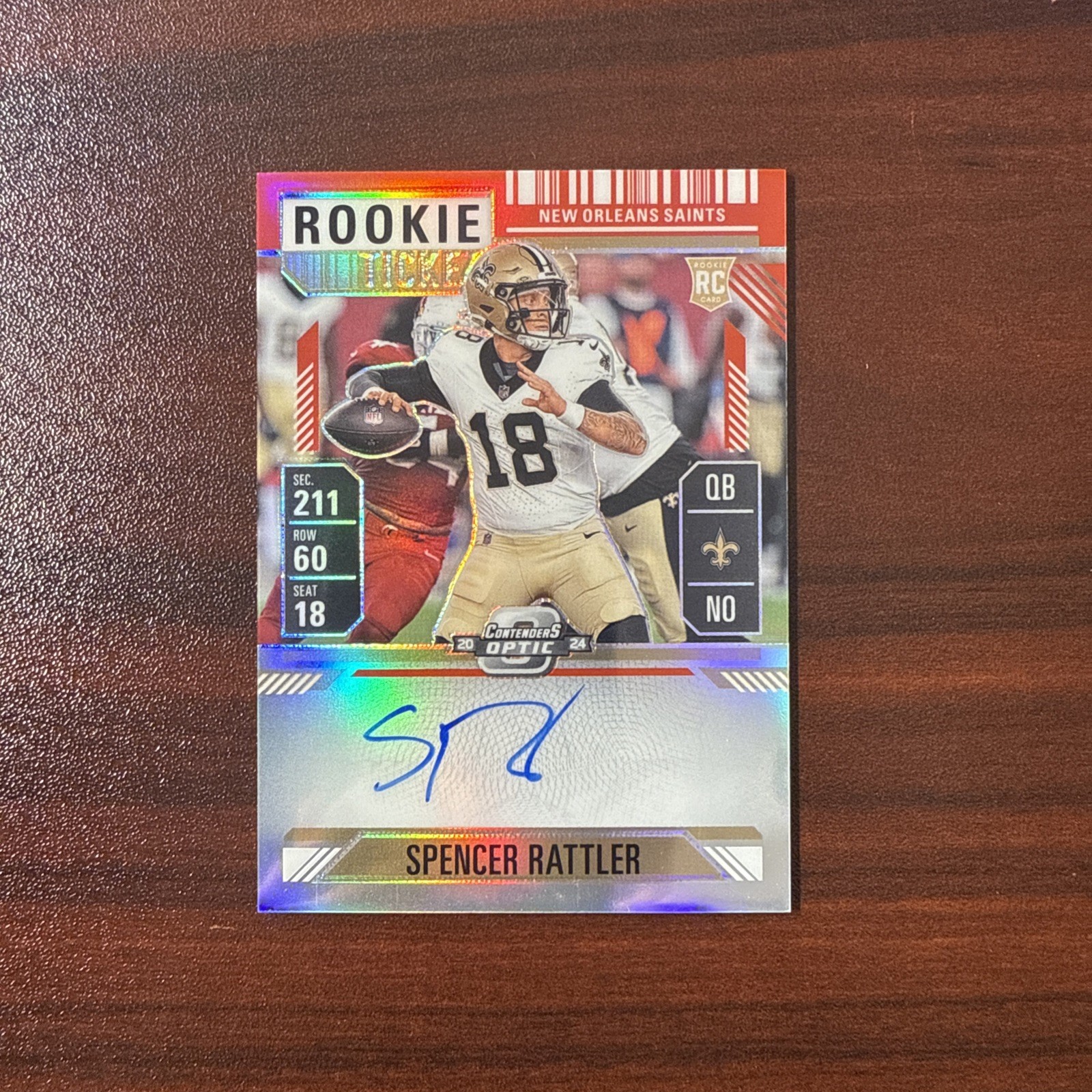 2024 Panini Contenders Optic Spencer Rattler Rookie Ticket Auto Red 143/175 RC