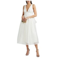 Sachin + Babi BHLDN Size 8 NWT Carmina Ivory Bow Embellished Organza Midi Dress