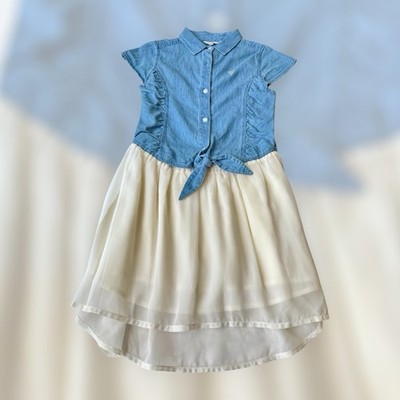 NWT Guess Beige Tulle-Skirt Light Blue Chambray Denim Girls Dress Size 12