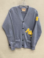 Vintage Wool Lasley Knitting Co. Letterman Cardigan Sweater Light Blue Size S