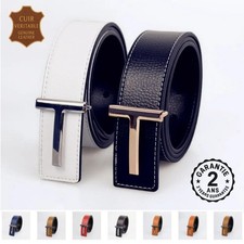 Ceinture Homme Cuir Véritable 100cm à 125cm Boucle Chrome Lettre T Chic Luxe