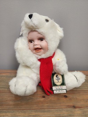 Geppeddo Porcelain Cuddle Kids Doll Frankie Fox 2000 Peter Polar Bear 10'' Plush 