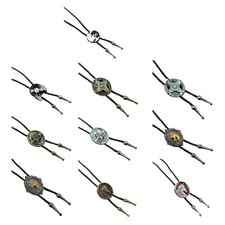 Men s Rodeos Bolo Tie Necktie with Enamel Metal Badge Pendant Leather Necklace