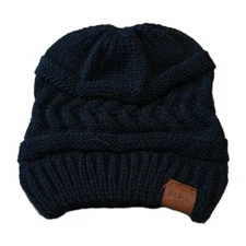 Rosoz Beanie Hat Black Women Messy High Ponytail Cable Knit Winter  One Size