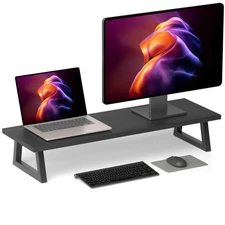 TEAMIX 31.5 inch Dual Monitor Riser, Long Black Monitor Stand Riser Wide TV S...