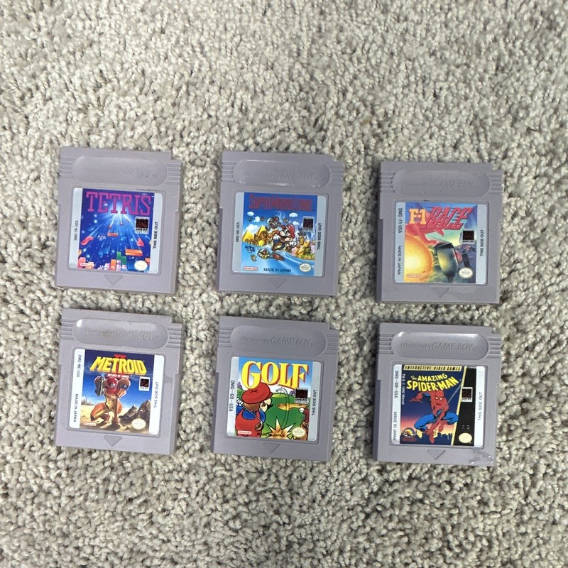 Nintendo Game Boy Game Lot Tetris Super Mario Land F1 Race Metroid II Spider-Man