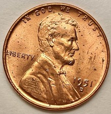 1951-d Choice Uncirculated Red Rd - Lincoln Wheat Cent - Denver Mint B854