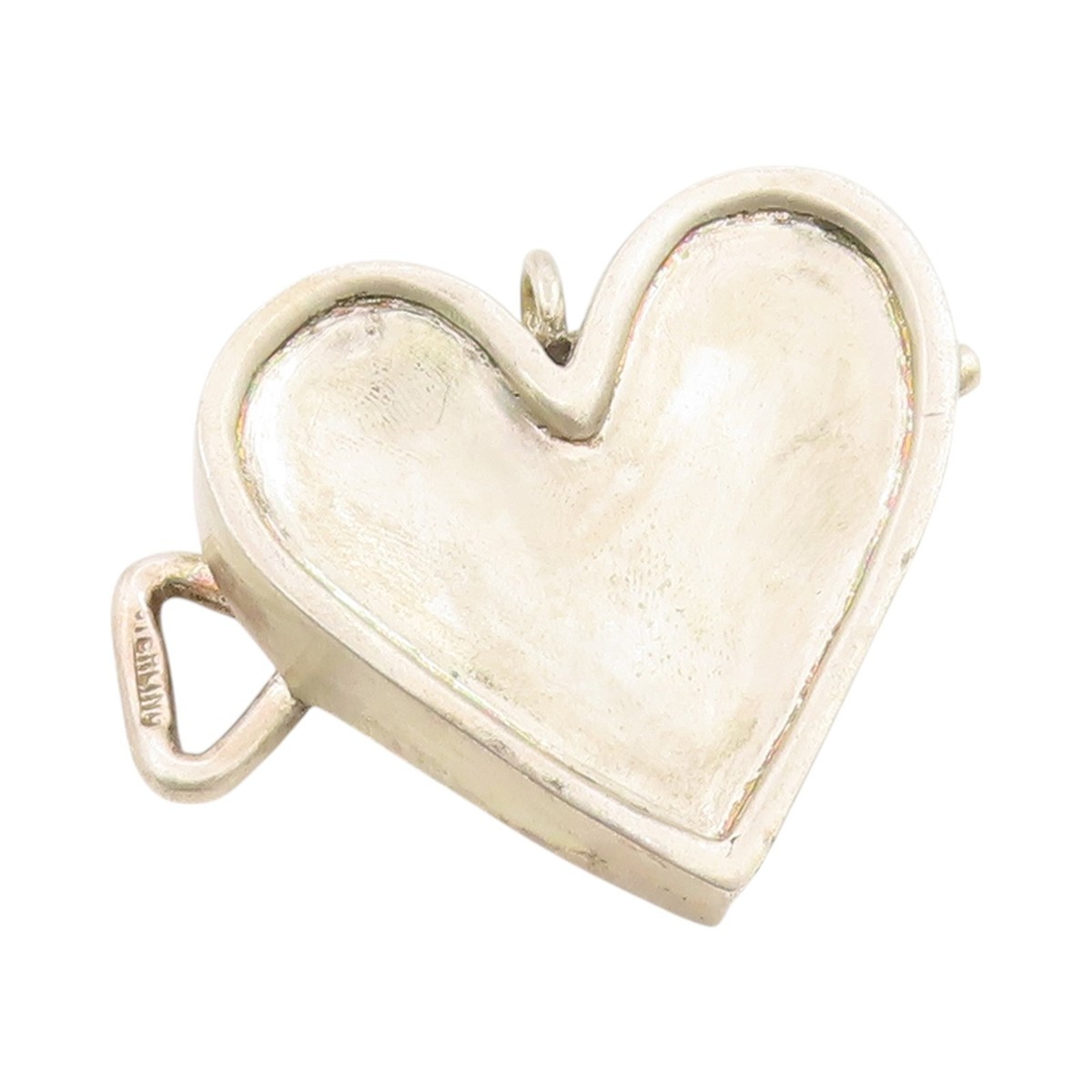 置物 love is strength 925 Sterling Silver Vintage Pendant Brutalist Open Love Heart Can