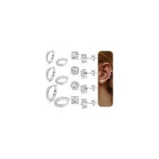 7 Pairs 14K White Gold Plated 925 Sterling Silver Post Tiny Hoop Earrings for Wo
