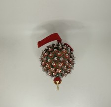 Vintage Push Pin Beaded Christmas Ornament Red  Green Sequins