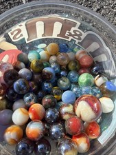Assorted Glass Marbles Lot Colorful Swirl Cat Eye Game Shooter Mixed Sizes Set