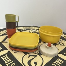 Vintage Tupperware Toys Mini Serve It Party Set Harvest Colors Mugs Plates Bowl