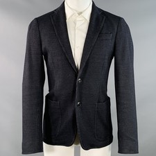 ARMANI COLLEZIONI Size 40 Black Blue Textured Wool Blend Sport Coat