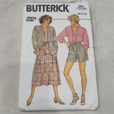 VTG 80s Butterick Pattern 3301 Button Front Skirt Oversize Shirt Sh 8 10 12 Cut