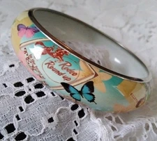 Ed Hardy Style Enamel Western Cowgirl Rodeo Collage Metal Bangle Bracelet 