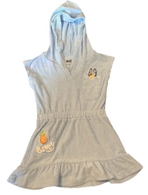 Bluey Hooded Light Blue Terrycloth Baby & Toddler Dress, Bluey Character, 18M