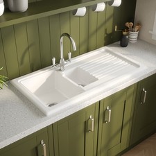 Reginox Traditional Kitchen Sink Ceramic 1.5 Bowl White Reversible Waste RL301CW
