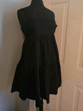 ASOS DESIGN Ruffled Tiered Mini Sundress Black Cotton Side Zip Size 6 Feminine 