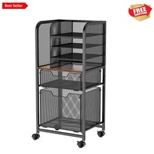 6-Tier Rolling File Cart with 2 Drawers, File Cabinet Organizer for Hanging F...