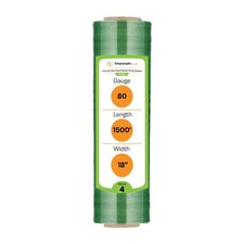 4 Rolls Dark Green Cast Hand Pallet Stretch Wrap 18" x 1500 Ft. x 80 Gauge