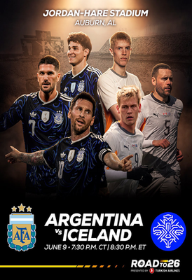 Argentina Vs Iceland Poster June 9 2026 Auburn AL Jordan-Hare