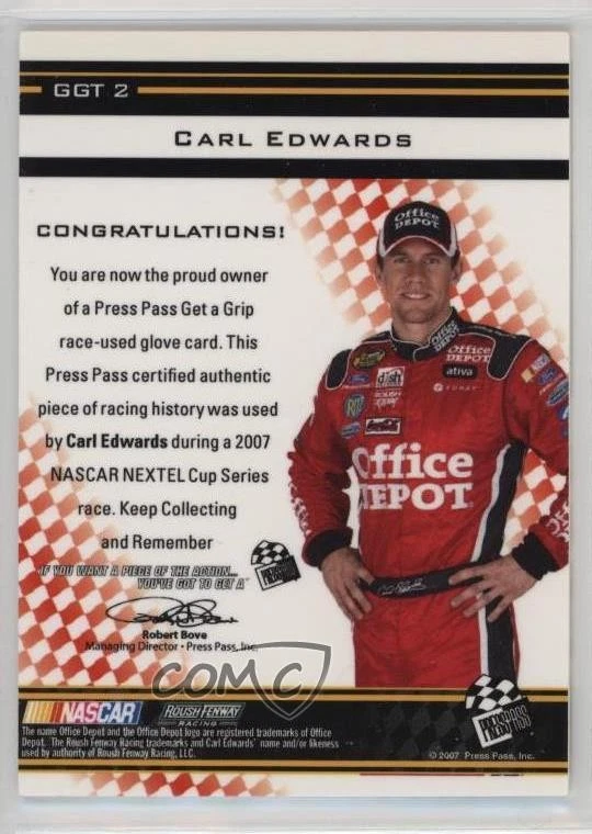 2007 Press Pass VIP Get a Grip Gloves Team Series /70 Carl Edwards #GGT2 - Image 2 of 3