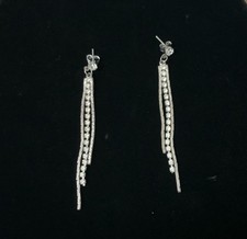 Rhinestone Long Tassel Dangle Drop Earrings Silver Tone, Butterfly Closure