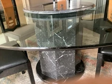 DINING ASIAN  TABLE. ROCHE BOBOIS. 6  ACRYL CHAIRS SOLID MARBLE BASE, LAZY SUSAN
