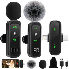 Wireless Microphone 2-Pack for iPhone 15/16 iPad Android - USB-C Lapel Mic with